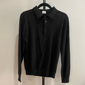 Spoke Classic Black Long Sleeve Polo Shirt with Button-up Collar Size Large